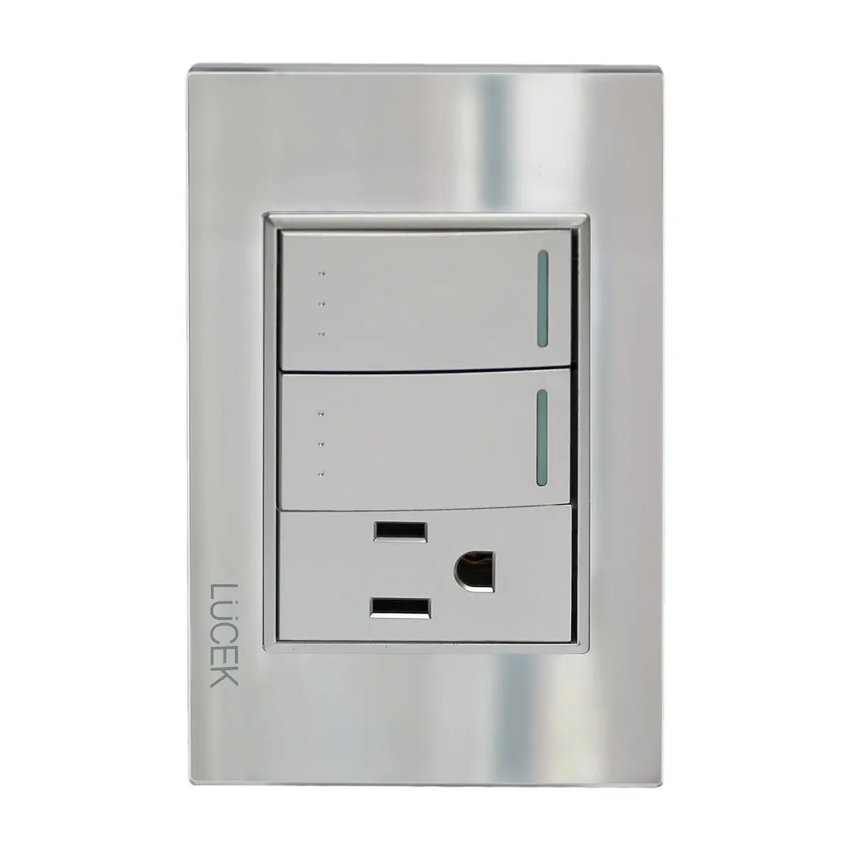 Placa Lucek 2 Apagadores Escalera 1 Contacto Cristal Espejo - La Nueva Eléctrica 1