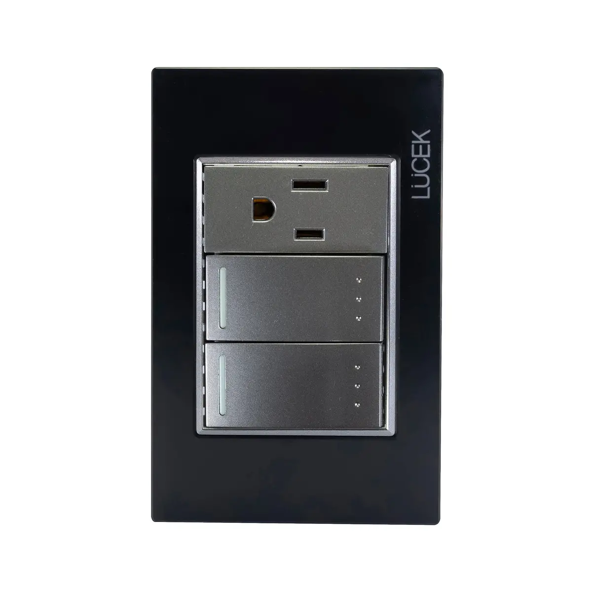Placa Lucek Colors C/2 Apagadores Escalera Y 1 Contacto Negro - La Nueva Eléctrica 1