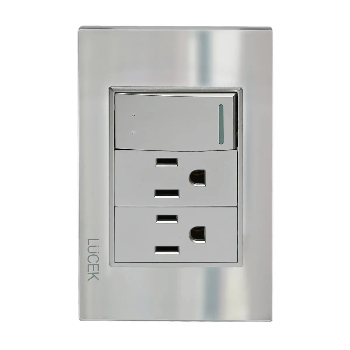 Placa Lucek 1 Apagador Escalera 2 Contactos Cristal Espejo Plata - La Nueva Eléctrica 1