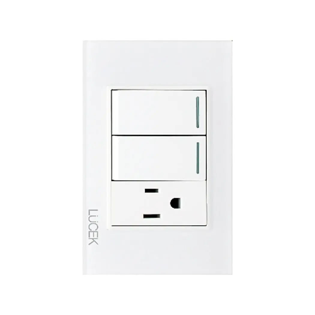 Placa Lucek Crystal C/2 Apagadores Y 1 Contacto Blanco/Blanco - La Nueva Eléctrica 1