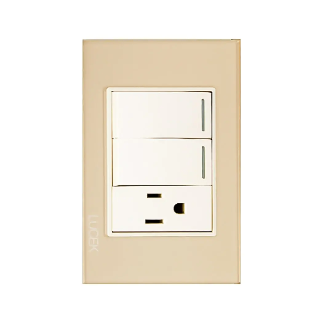 Placa Lucek Crystal C/2 Apagadores Y 1 Contacto Dorado/Marfil - La Nueva Eléctrica 1