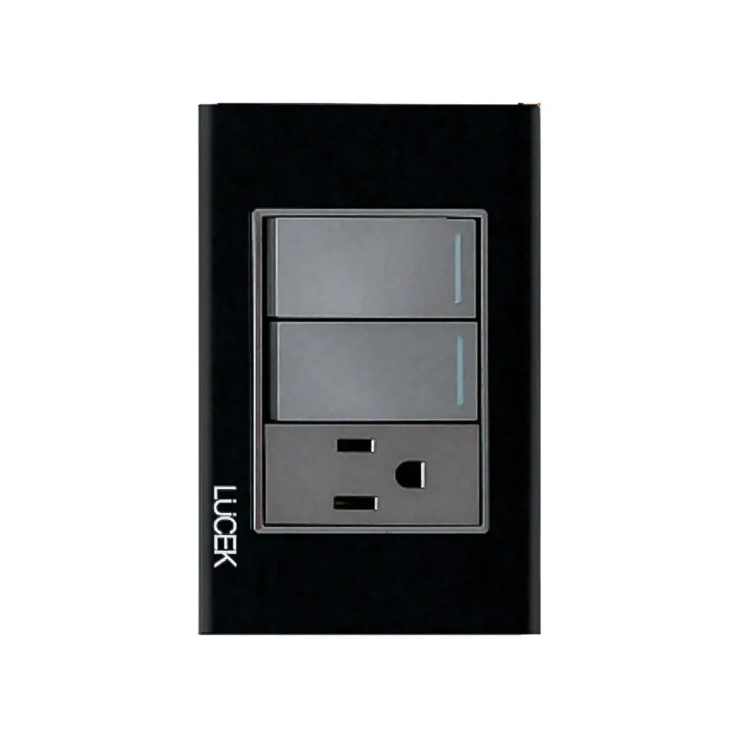 Placa Lucek Crystal C/2 Apagadores Y 1 Contacto Negro/Negro - La Nueva Eléctrica 1