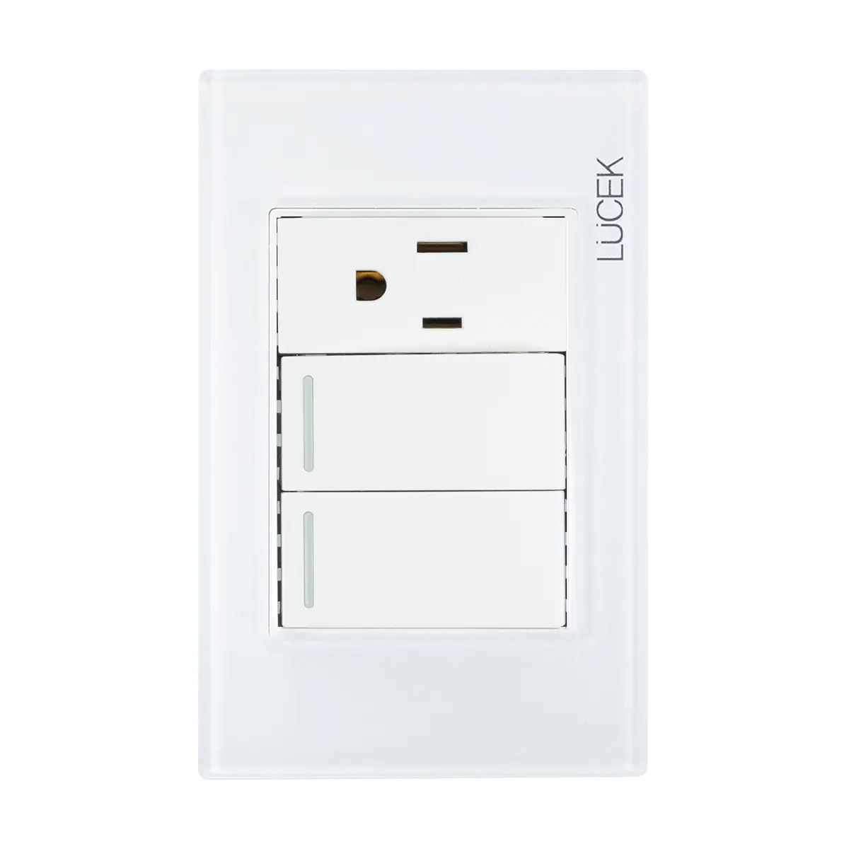 Placa Lucek Colors C/2 Apagadores Sencillos Y 1 Contacto Blanco - La Nueva Eléctrica 1