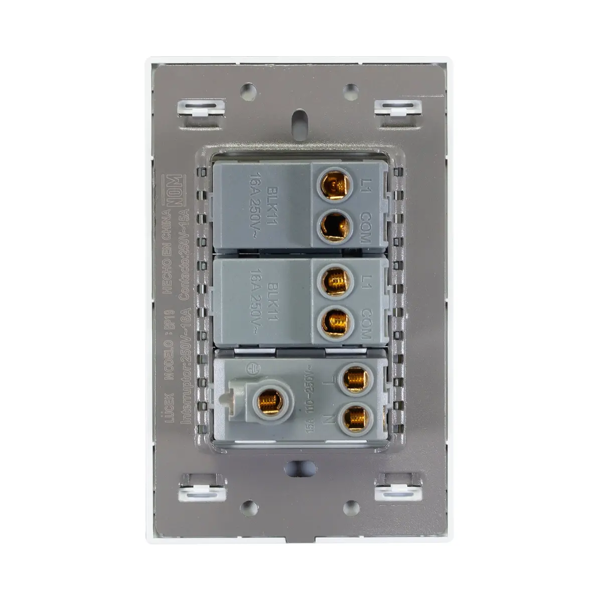 Placa Lucek Colors C/2 Apagadores Sencillos Y 1 Contacto Blanco - La Nueva Eléctrica 2