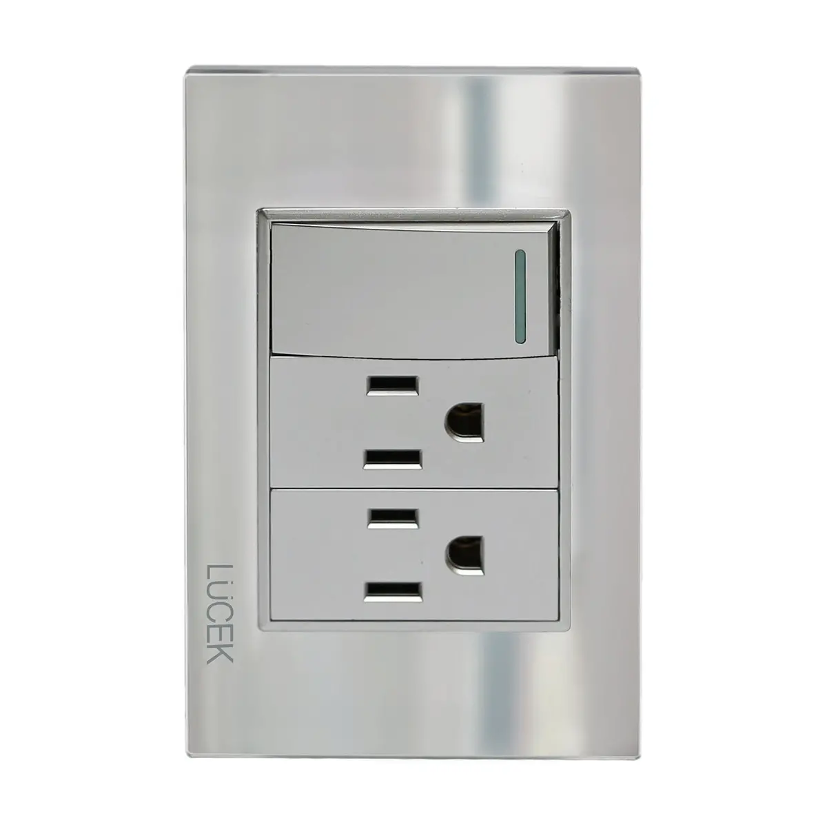 Placa Lucek 1 Apagador Sencillo 2 Contactos Cristal Espejo Plata - La Nueva Eléctrica 1