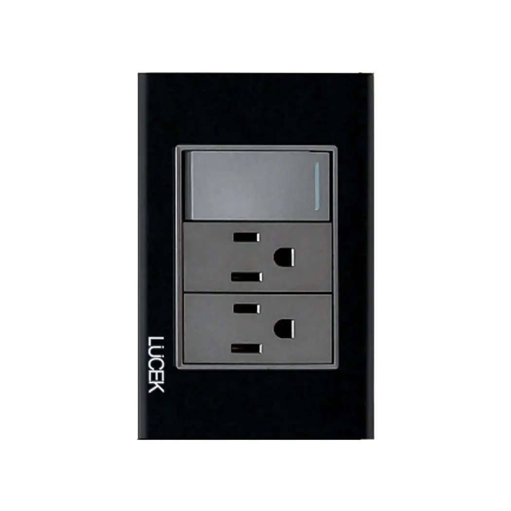Placa Lucek Crystal C/2 Contactos Y 1 Apagador Negro/Negro - La Nueva Eléctrica 1