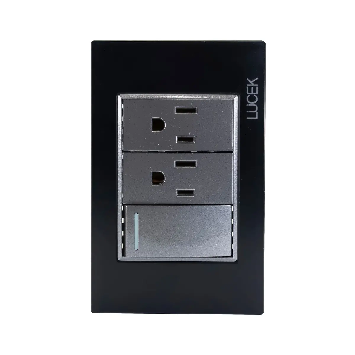 Placa Lucek Colors Apagador Sencillo Y 2 Contactos Negro - La Nueva Eléctrica 1