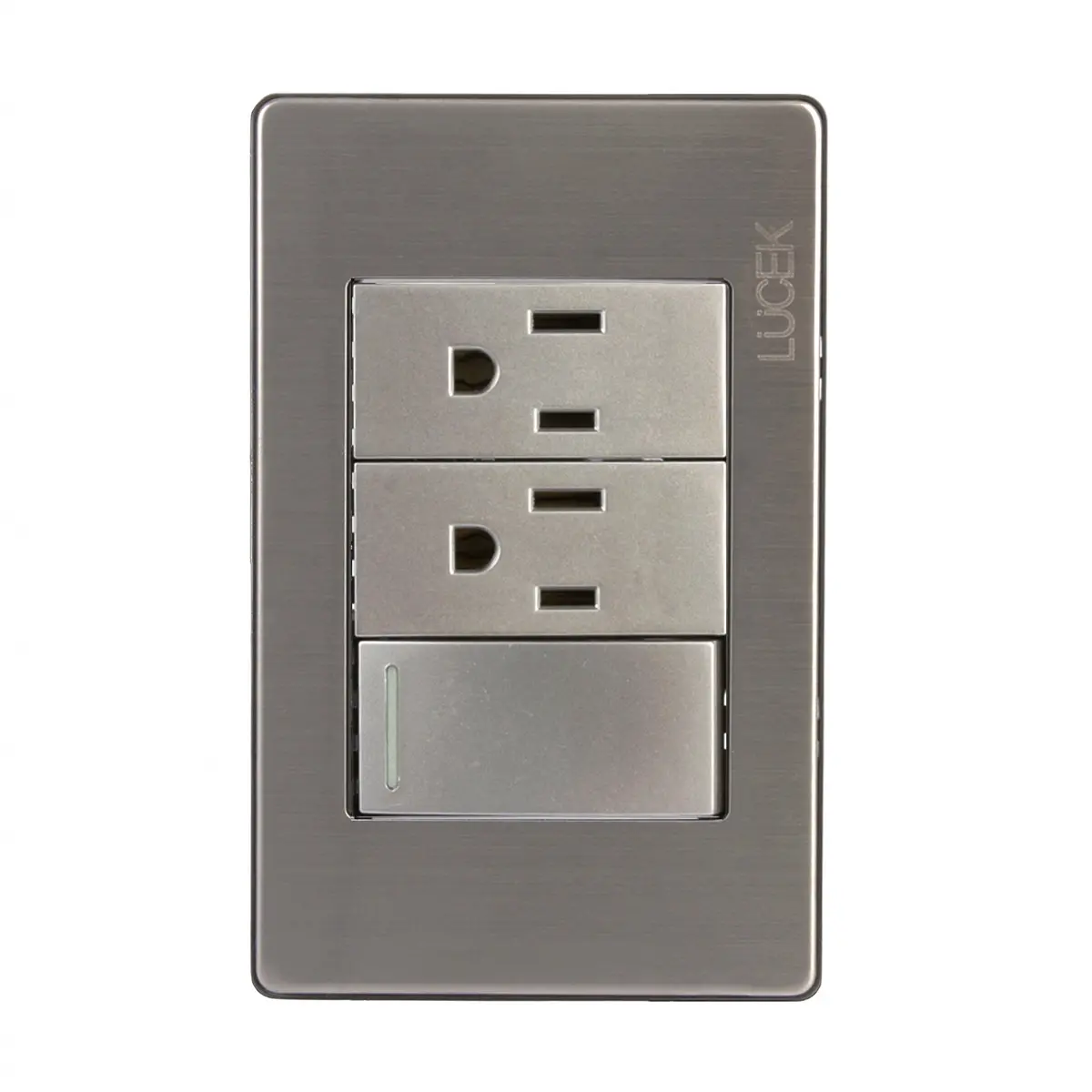 Placa Lucek Metálica 1 Apagador 2 Contactos Plata - La Nueva Eléctrica 1