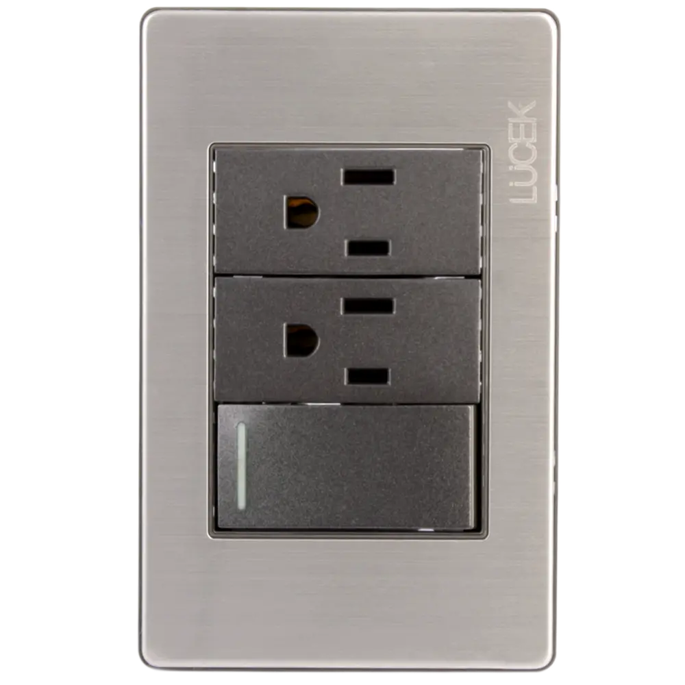 Placa Lucek Metálica 1 Apagador 2 Contactos Anodizado - La Nueva Eléctrica 1