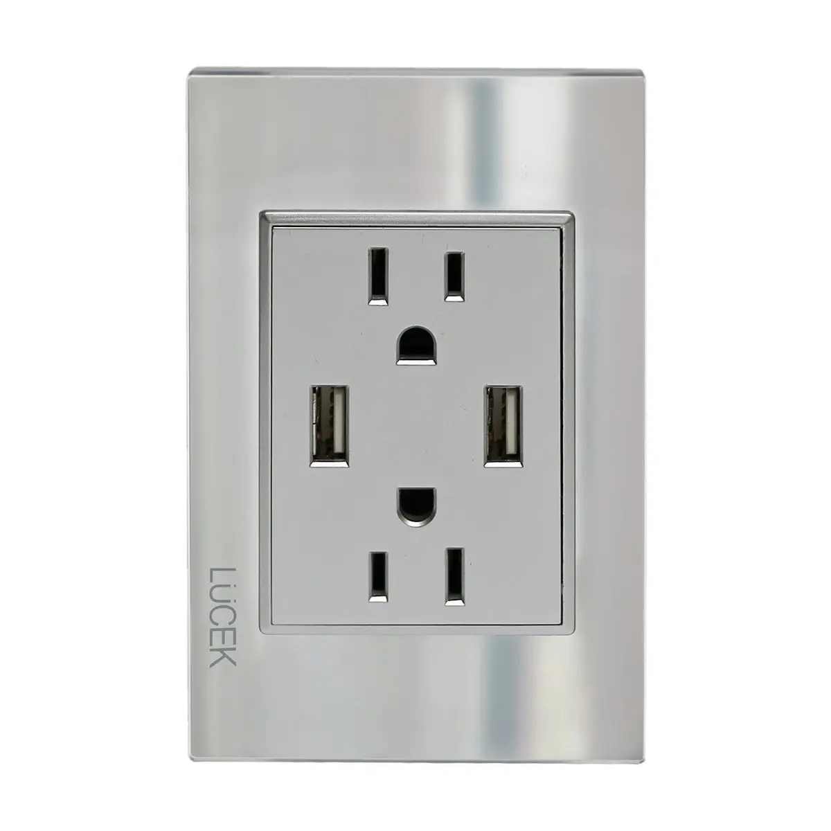 Placa Lucek 2 Contactos Y 2 Usb Cristal Espejo Plata - La Nueva Eléctrica 1