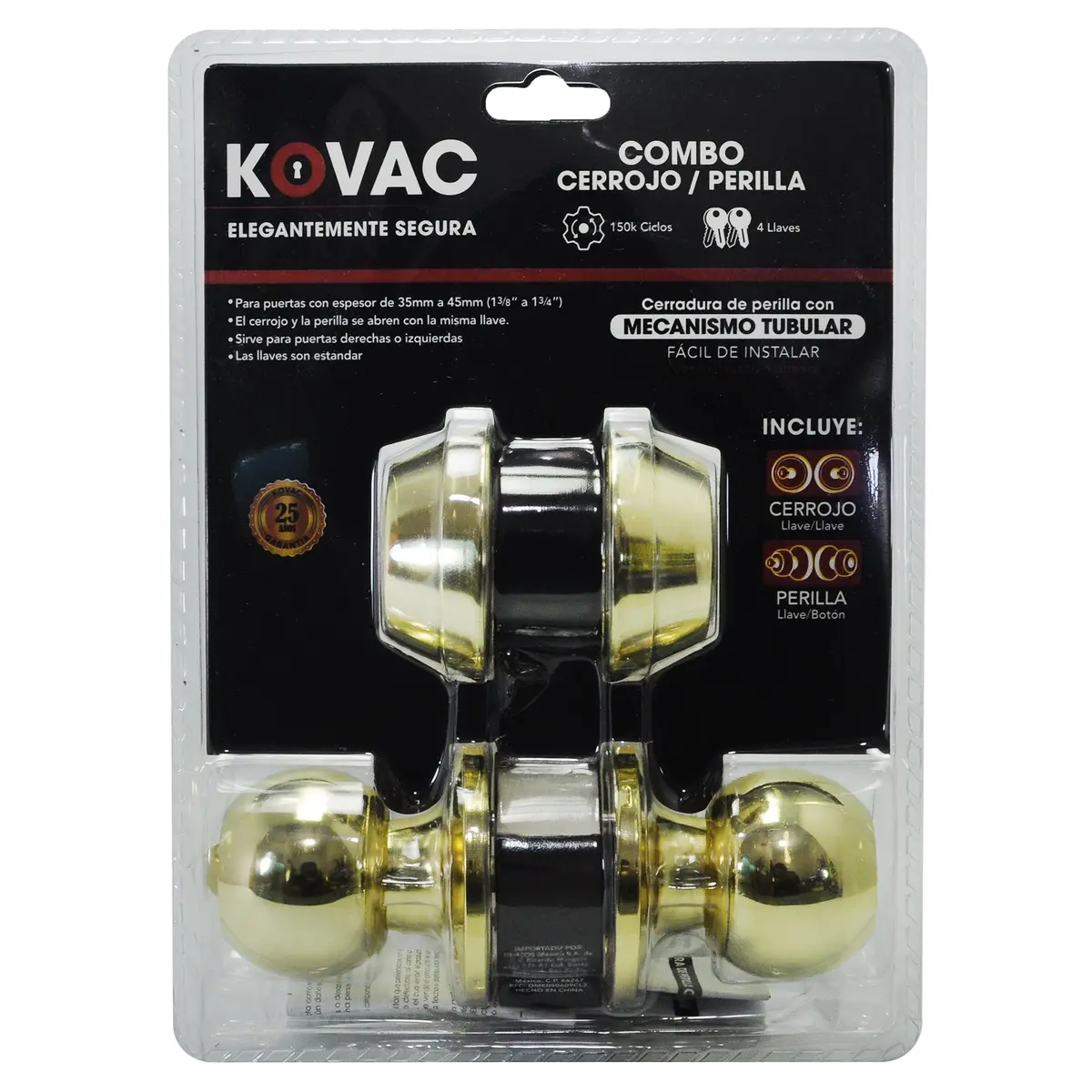 Combo Perilla Tubular/Cerrojo Llave/Llave Latón Brillante - La Nueva Eléctrica 1
