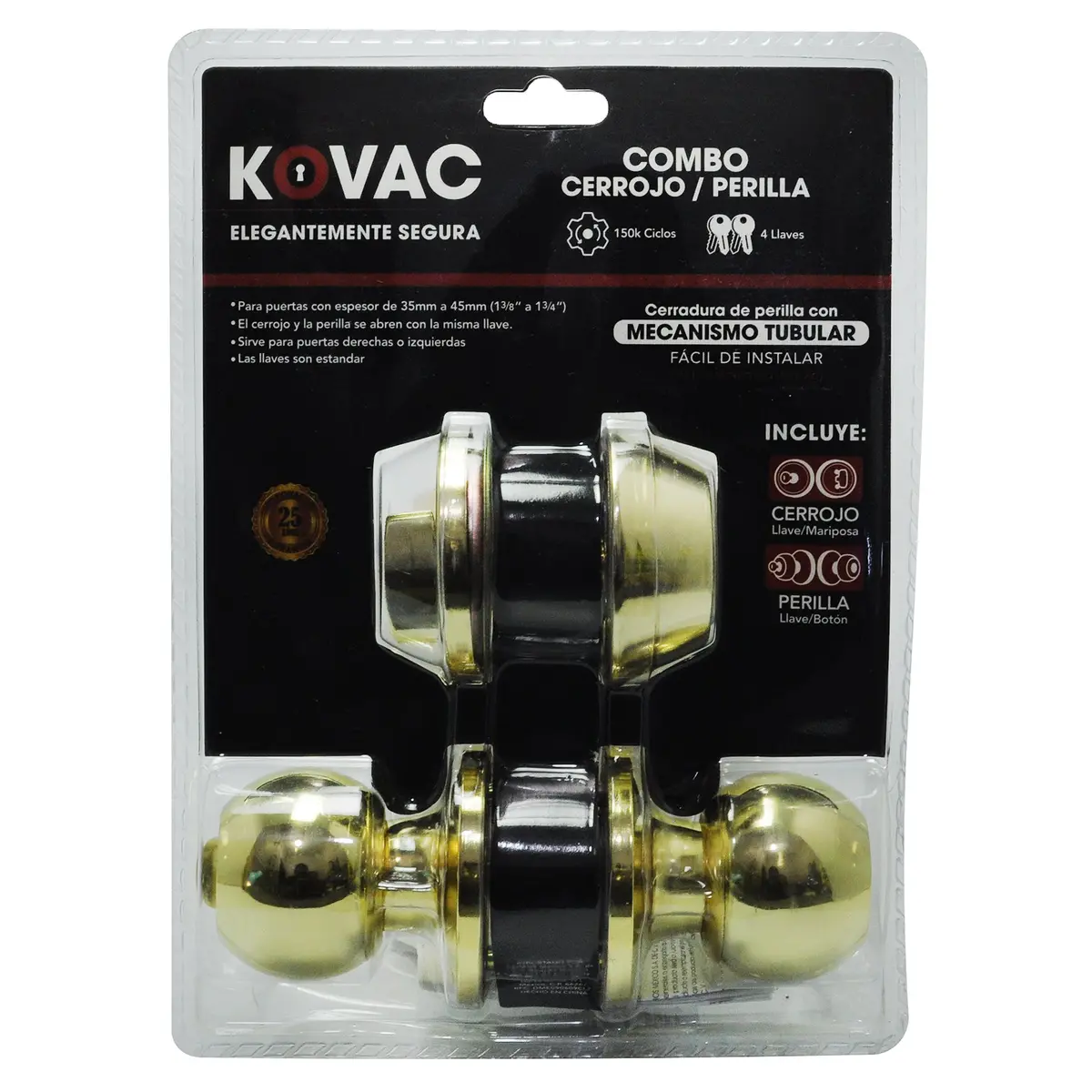 Combo Perilla Tubular/Cerrojo Llave/Mariposa Latón Brillante - La Nueva Eléctrica 1