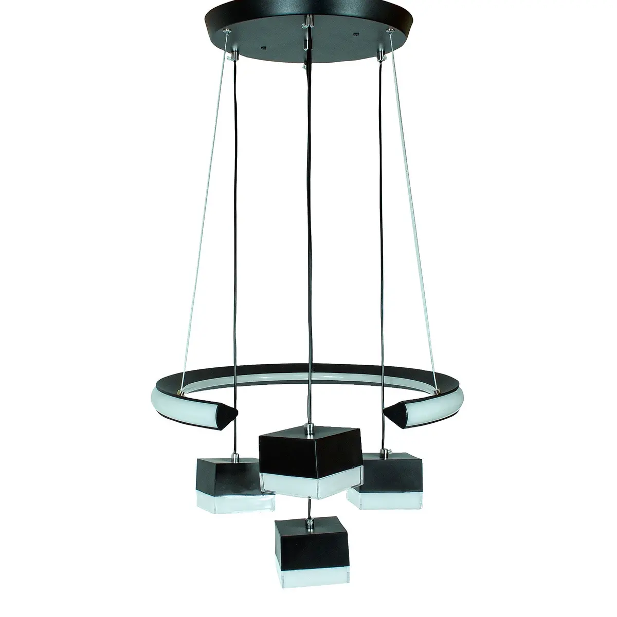Candil Teco Led 72W + 80W Medio Aro Negro 4 Luces 3 Tonos - La Nueva Eléctrica 1