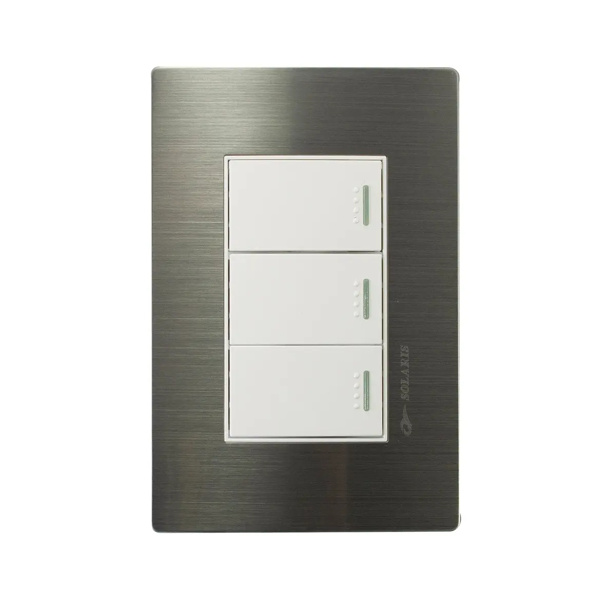 Placa Solaris Acero Inoxidable Con Base Blanca 3 Apagadores - La Nueva Eléctrica 1