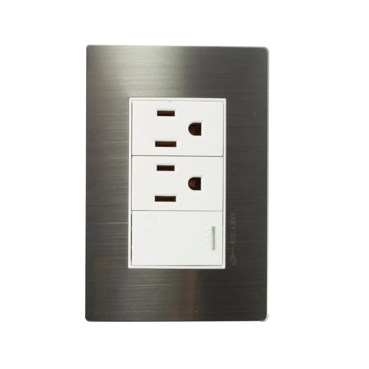 Placa Solaris Acero Inoxidable Con Base Blanca 1 Apagador 2 Contactos - La Nueva Eléctrica 1