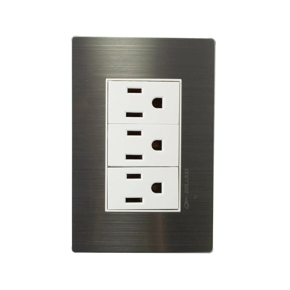 Placa Solaris Acero Inoxidable Con Base Blanca 3 Contactos - La Nueva Eléctrica 1