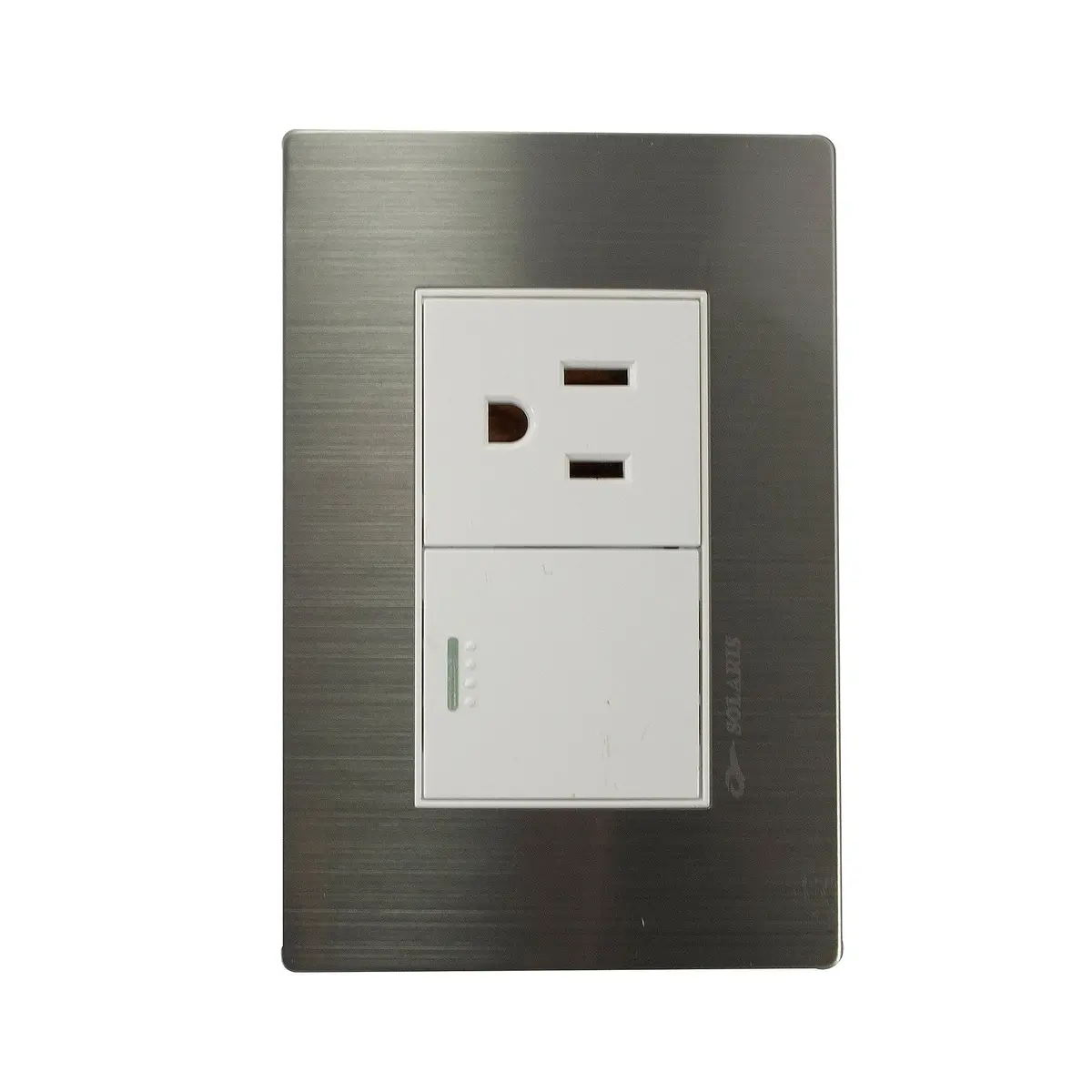 Placa Solaris Acero Inoxidable Con Base Blanca 1 Apagador 1 Contacto - La Nueva Eléctrica 1