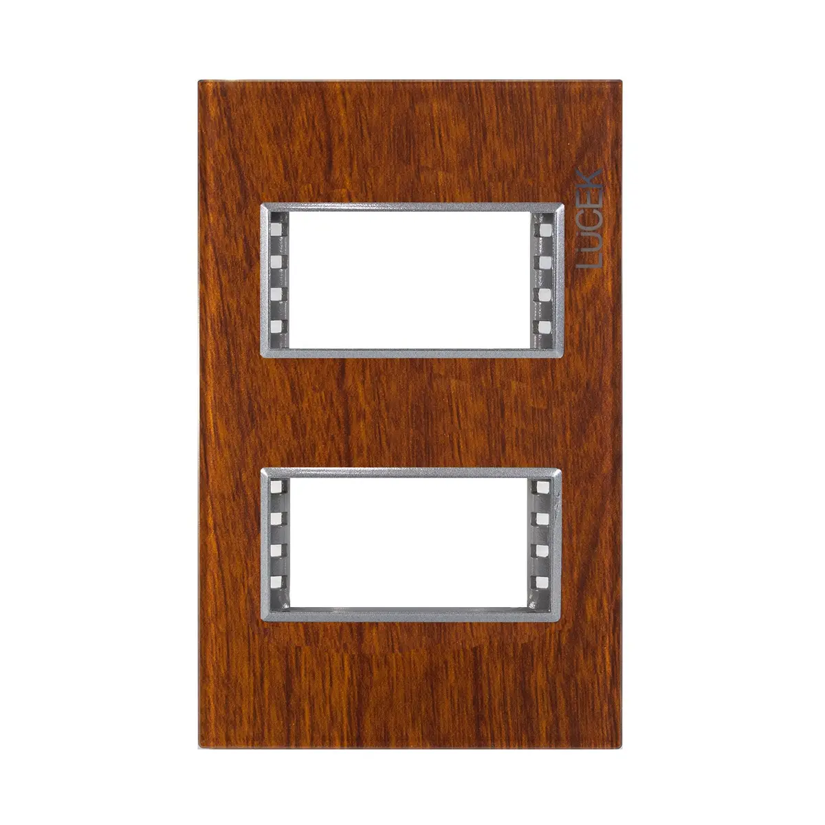 Placa Lucek Colors Metálica 2 Ventanas Madera Nogal - La Nueva Eléctrica 1