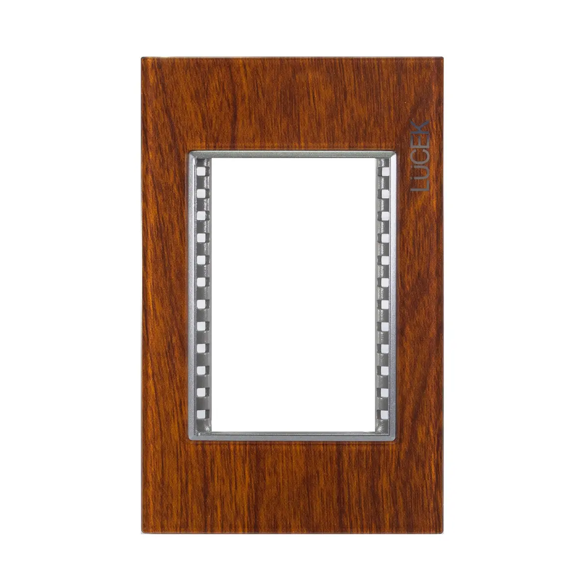 Placa Lucek Colors Metálica 3 Ventanas Madera Nogal - La Nueva Eléctrica 1