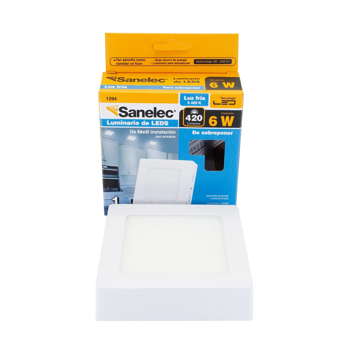 Luminario Sanelec Led 6W Sobreponer Cuadrado Frío - La Nueva Eléctrica 2