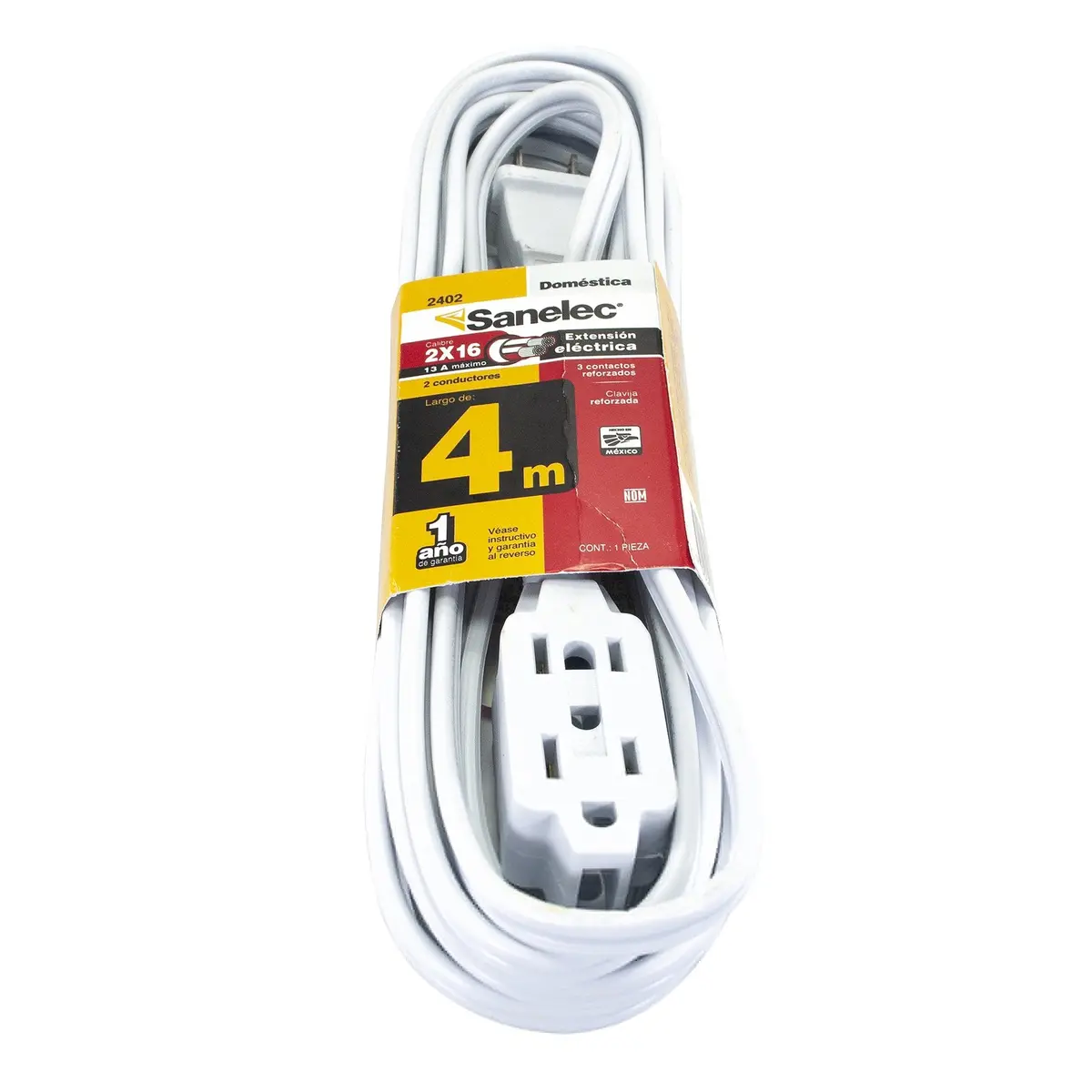 Extensión Sanelec Doméstica 4 M Blanca Reforzada 2X21 - La Nueva Eléctrica 1